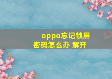 oppo忘记锁屏密码怎么办 解开